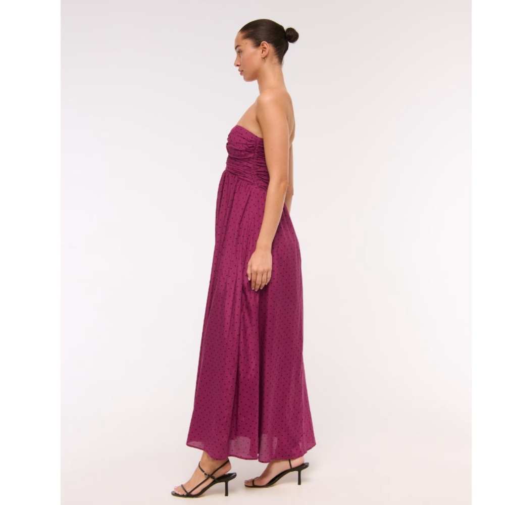 NWT Abercrombie & Fitch Strapless Cutout Maxi Dress in Plum Dot, Size MP - Picture 3 of 13